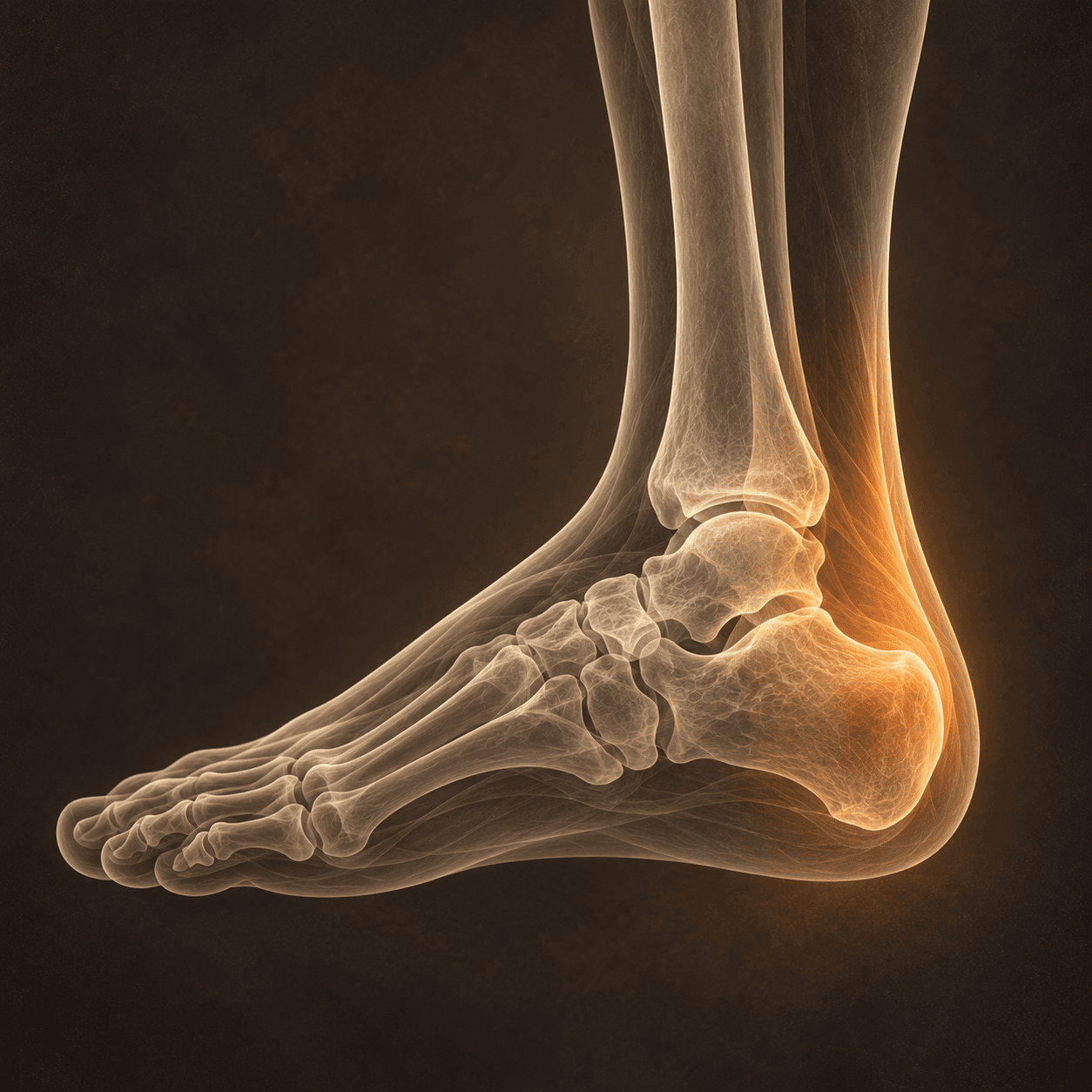 AI-generated X-ray-style conceptual illustration of heel pain
