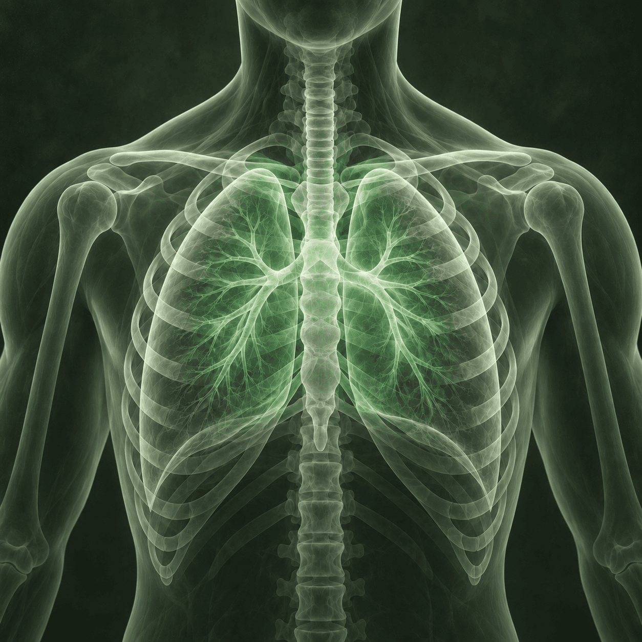 AI-generated X-ray-style conceptual illustration of breathing problems