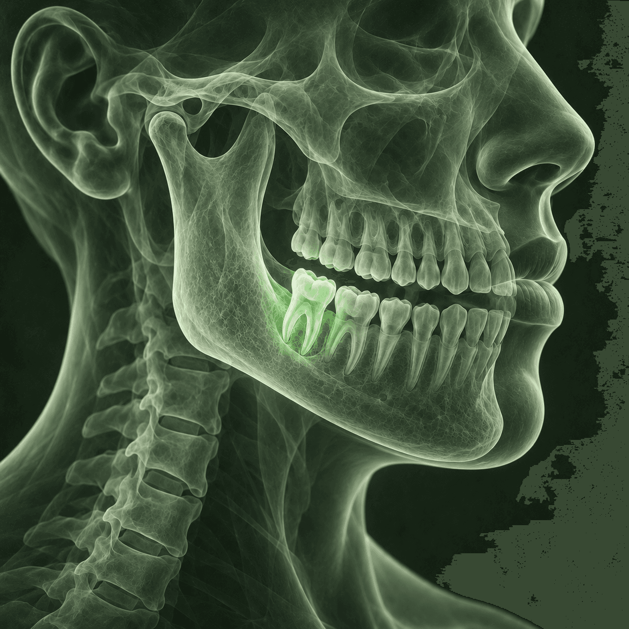 AI-generated X-ray-style conceptual illustration of toothache